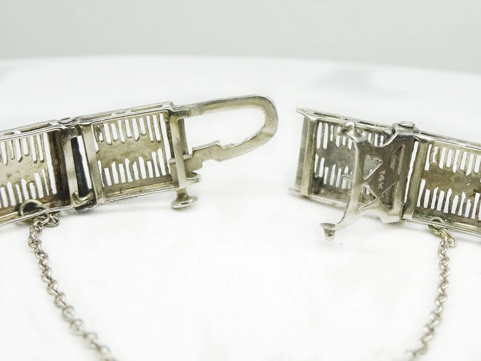 Vintage Art Deco 14k White Gold Diamond Station Bracelet