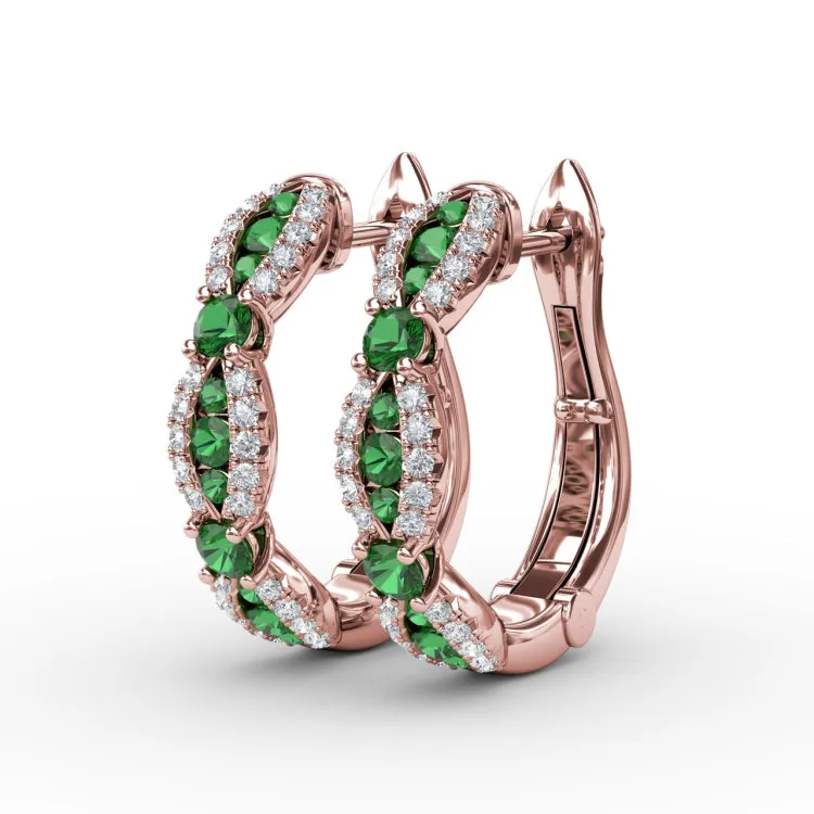 Vintage Emerald and Diamond Hoops