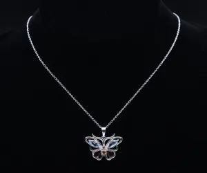 Vintage Gemstone Butterfly Sterling Silver Pendant on Sterling Silver Chain  Necklace - 18"