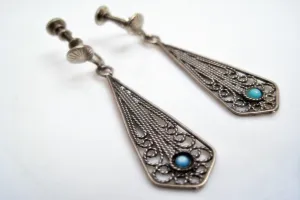 Vintage Middle Eastern Silver Filigree Screw Back Earrings