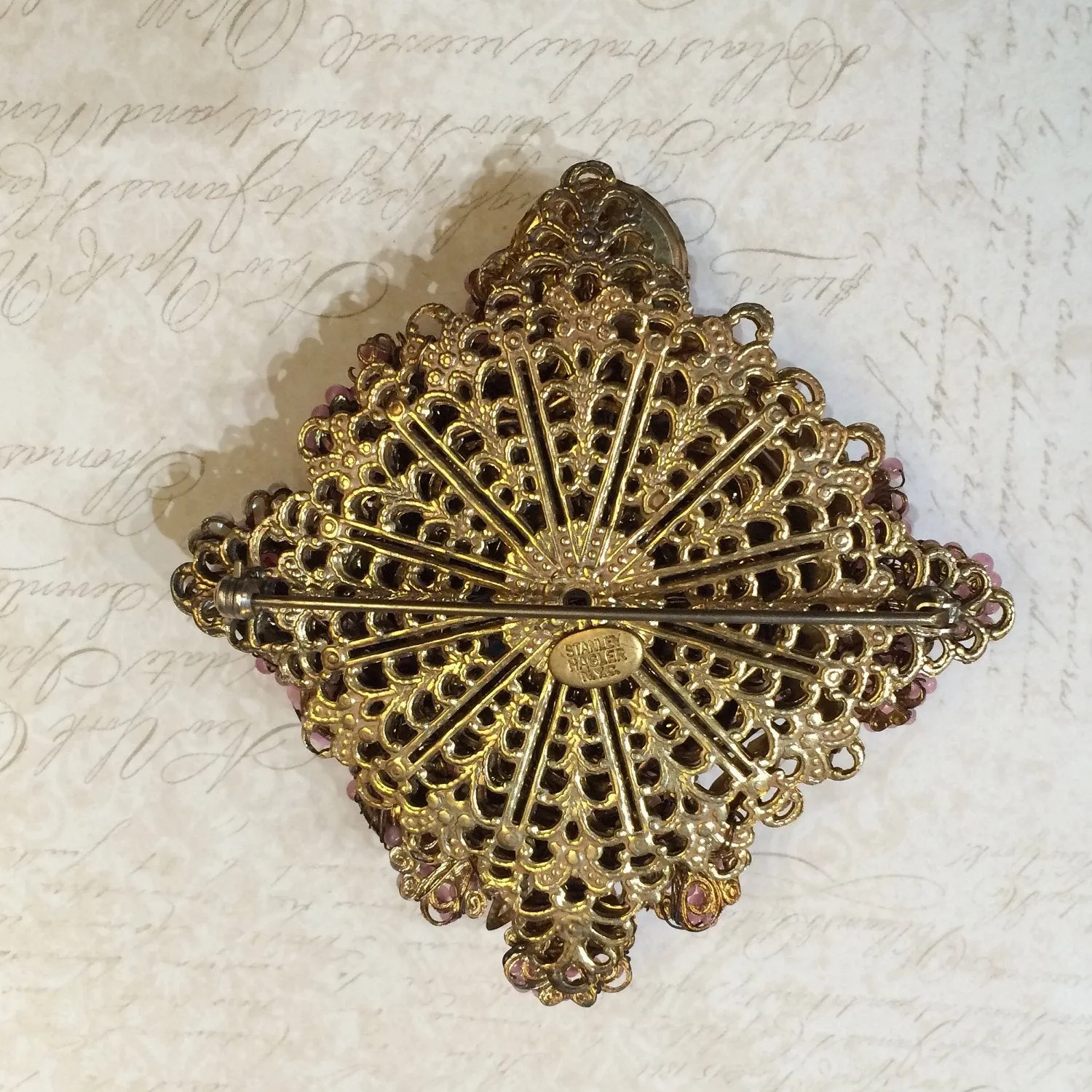 Vintage Stanley Hagler Brooch Pink Pearl Beaded