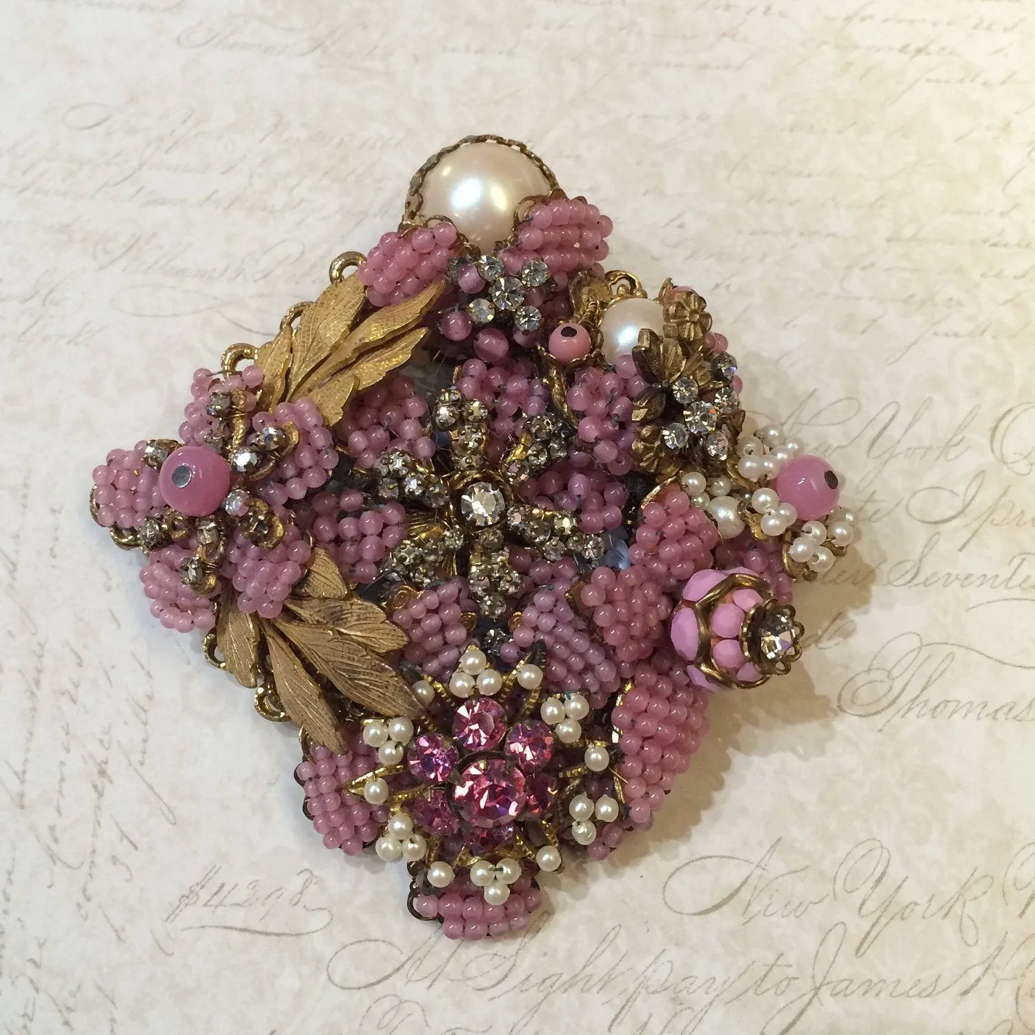 Vintage Stanley Hagler Brooch Pink Pearl Beaded