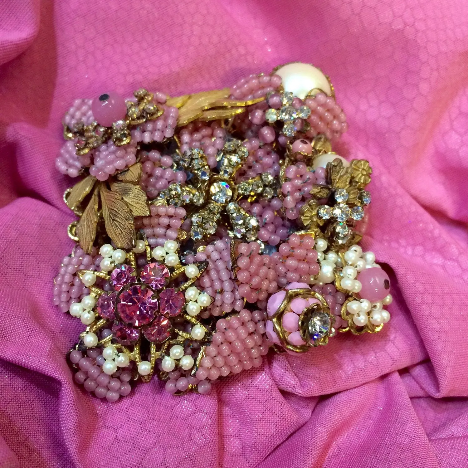 Vintage Stanley Hagler Brooch Pink Pearl Beaded