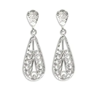 White Gold Filigree Drop Earrings