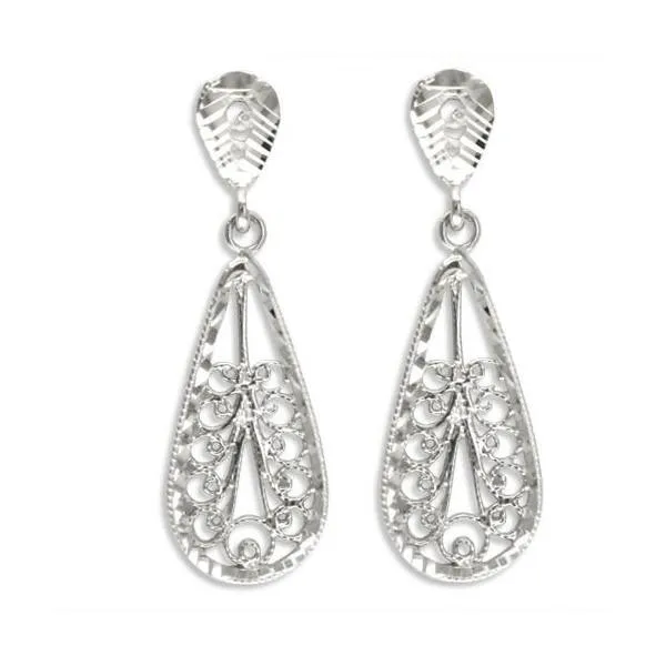 White Gold Filigree Drop Earrings