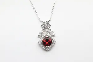 White Gold Garnet Art Deco Style Necklace