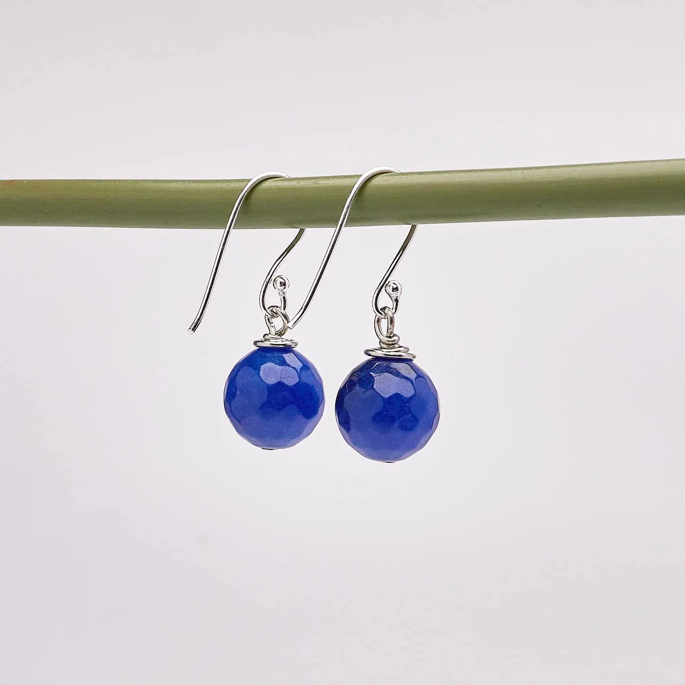 Women's Handmade 12Mm Blue Agate Ball Dangle Drop Earrings