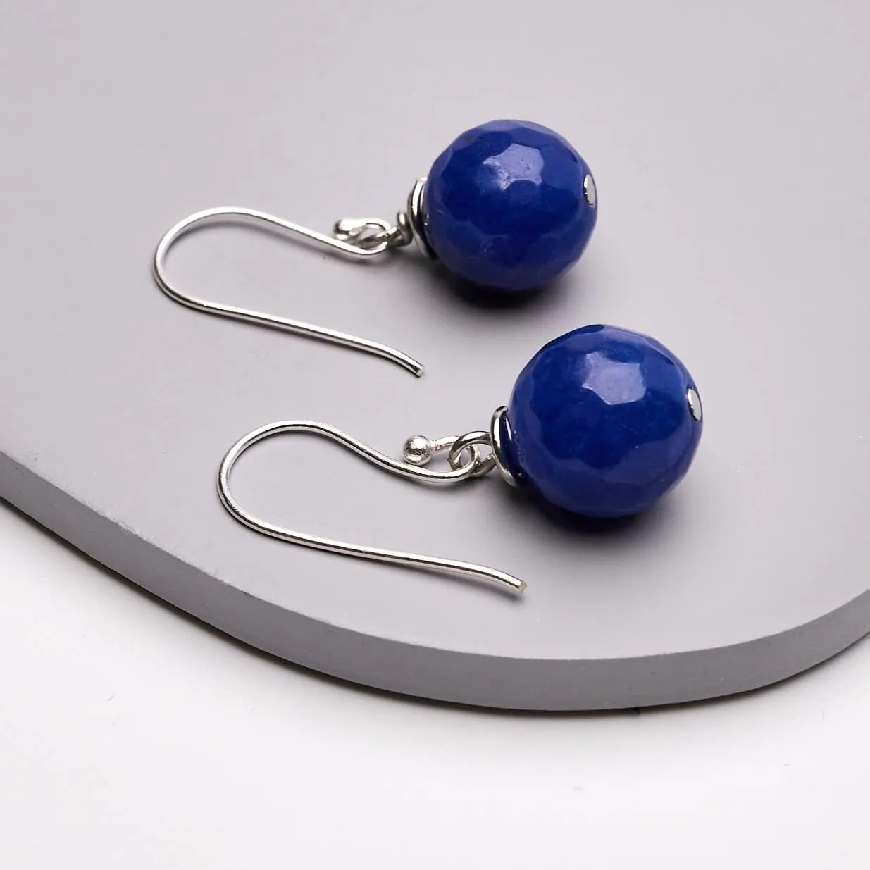 Women's Handmade 12Mm Blue Agate Ball Dangle Drop Earrings