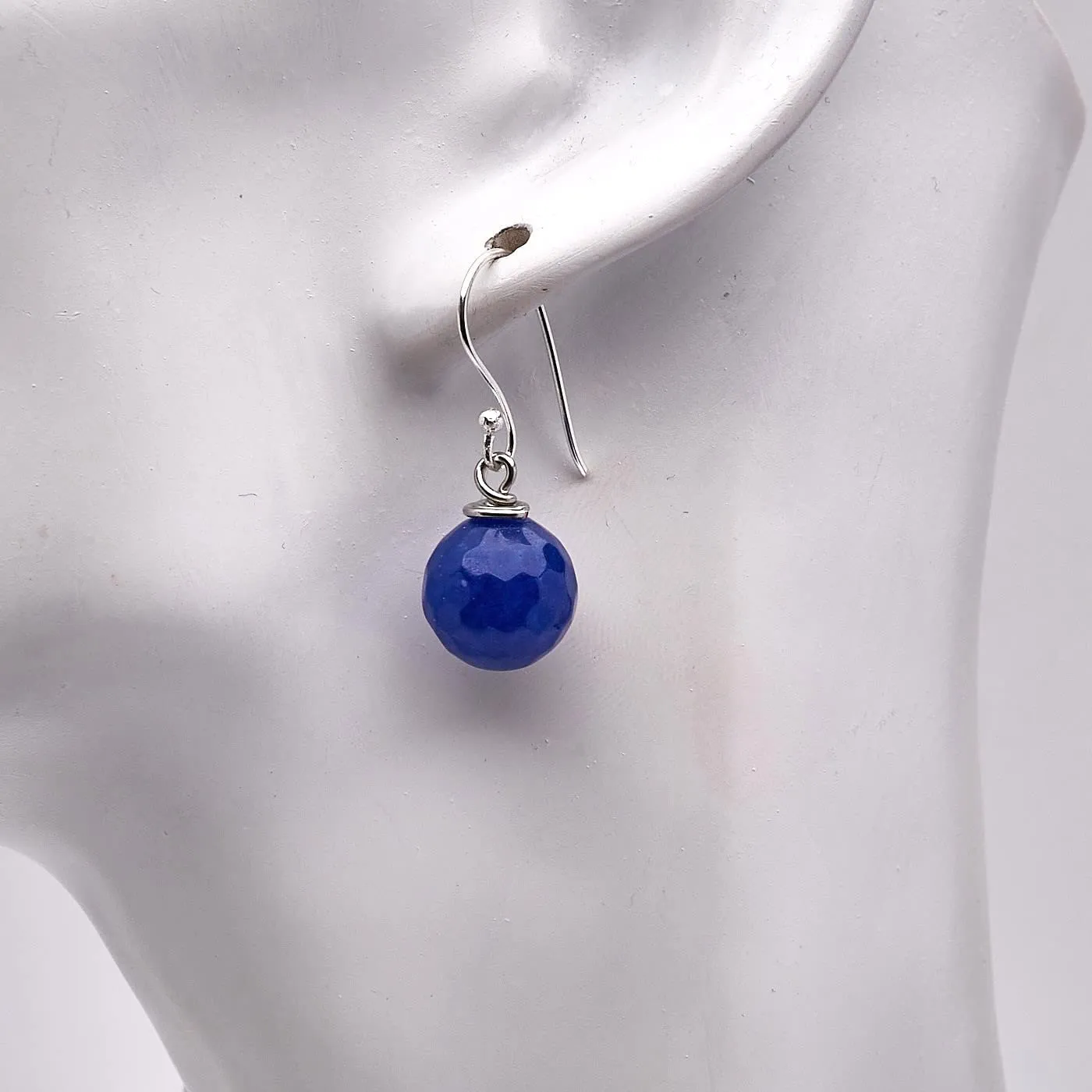 Women's Handmade 12Mm Blue Agate Ball Dangle Drop Earrings