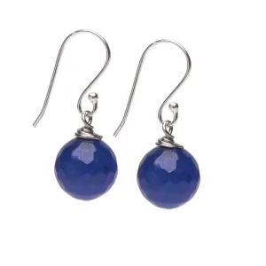 Women's Handmade 12Mm Blue Agate Ball Dangle Drop Earrings