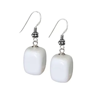 Women's Handmade White Shell Beaded Dangle Drop Earrings 925 Silver Hooks