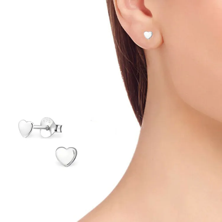 Womens Silver Stud Earrings | 6mm Tiny Heart Stud Earrings for Women Girls